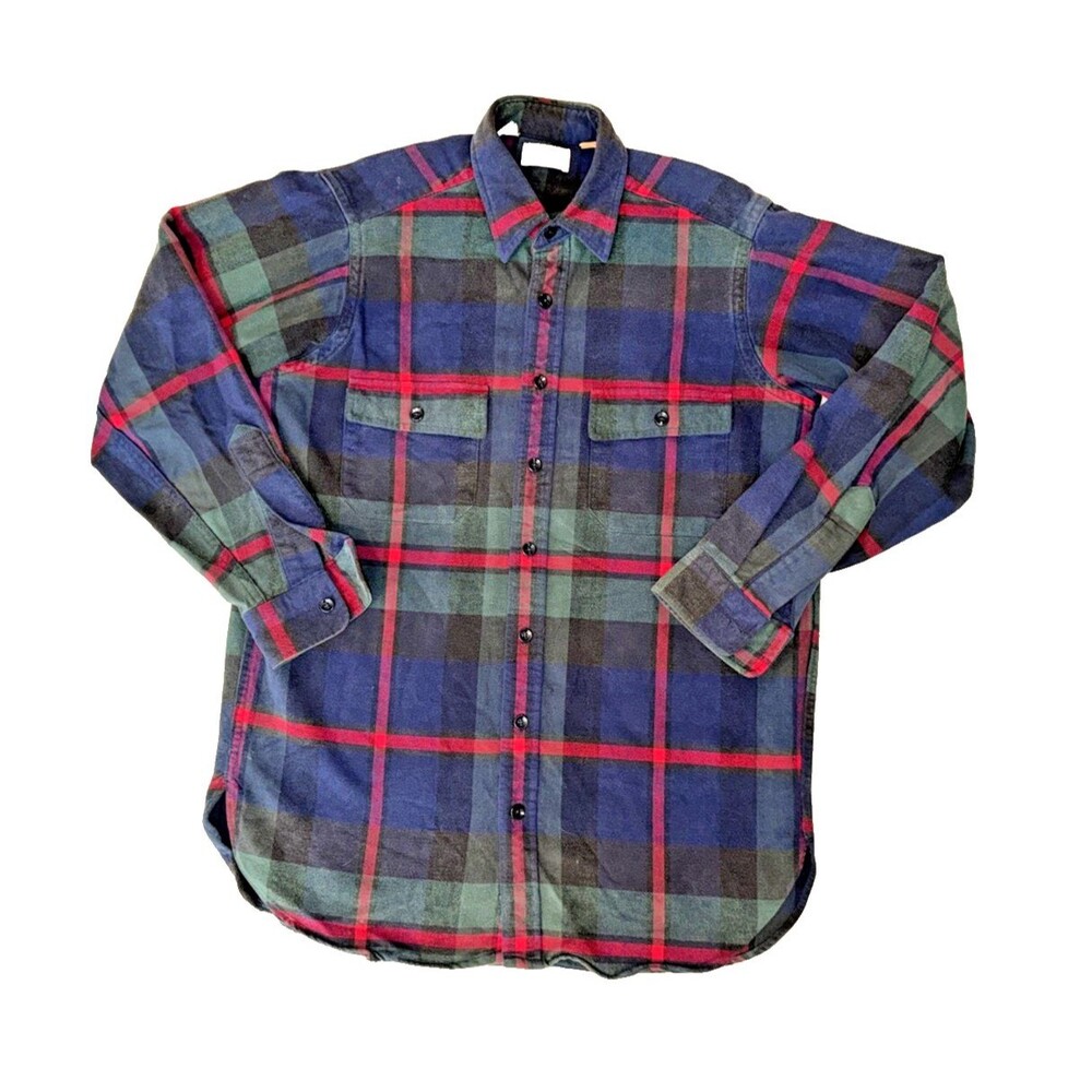 Vintage LL Bean Chamois Cloth Shirt Men Plaid Flannel Cotton M Tall Made USA